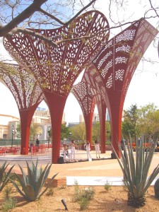 Phat Strad performs beneath artificial shade structures built by a Holland shipbuilding company for The Park.