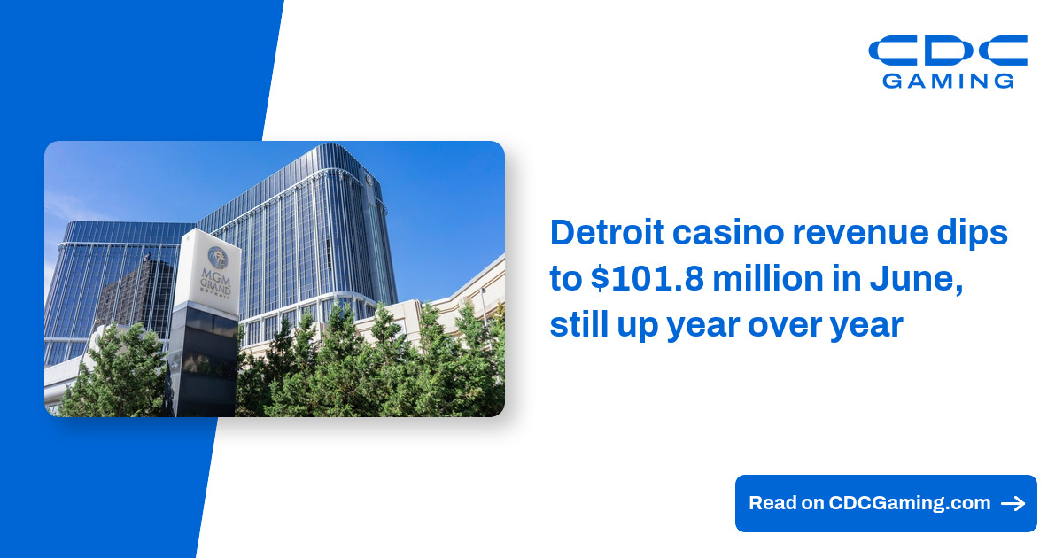Detroit casino revenue dips to $101.8 million in June, still up year over year