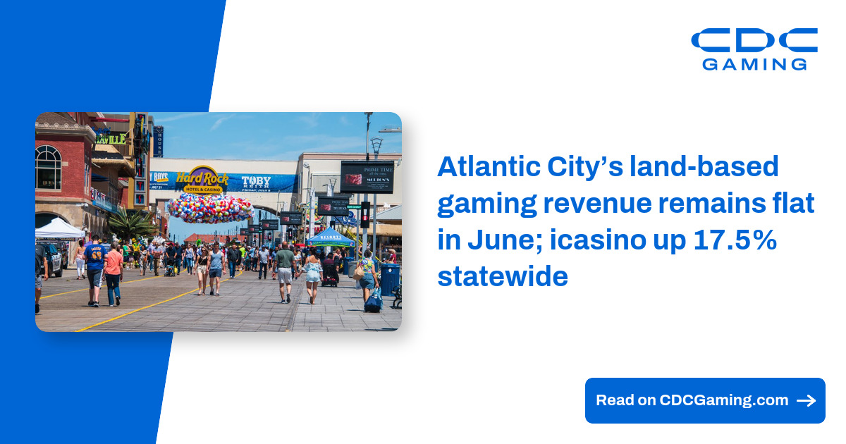 Atlantic City's land-based gaming revenue remains flat in June; icasino up 17.5% statewide